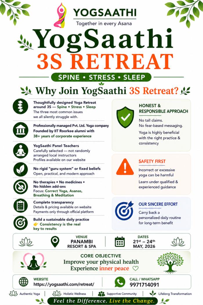 🌿 YogSaathi 3S Yoga Retreat (Spine • Stress • Sleep) at Rishikesh